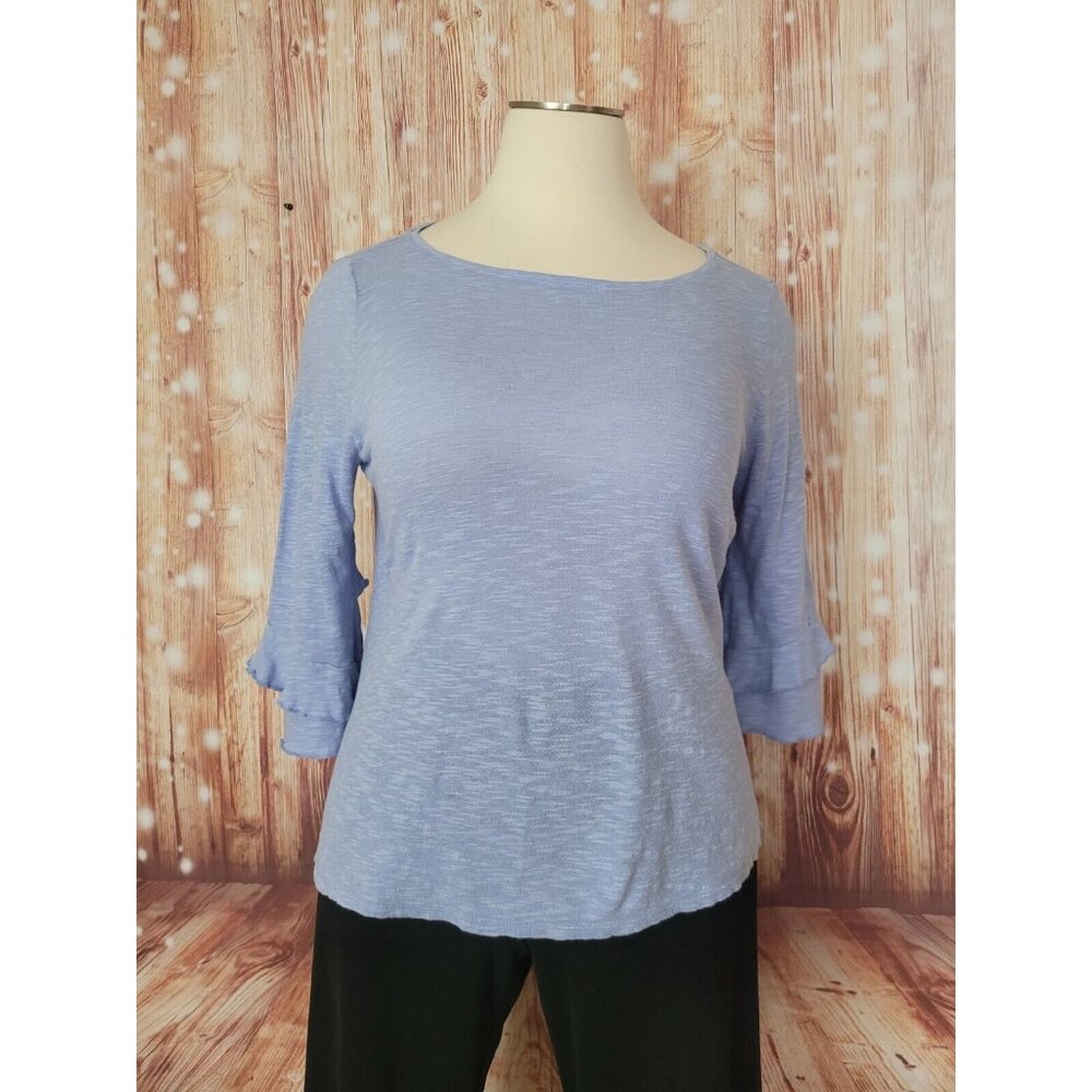 J. JILL Women Blue Linen Blend Boat Neck Ruffled-Sleeve Top Size XL